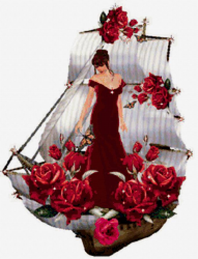 Корабль роз - корабль, девушка, розы - предпросмотр