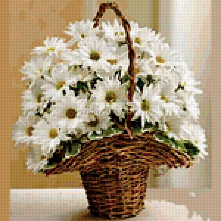 Корзина с ромашками (маленькая) - цветы, ромашки - предпросмотр