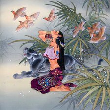 Схема вышивки «Девушка и пантера»