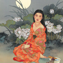 Схема вышивки «Девушка в лотосах»