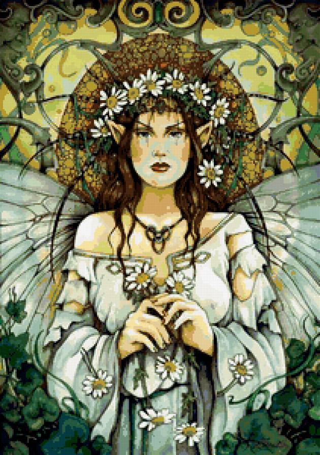 Серия ФЕИ И ЭЛЬФЫ - цветы, нимфа, фэнтези, фея, ромашка - предпросмотр