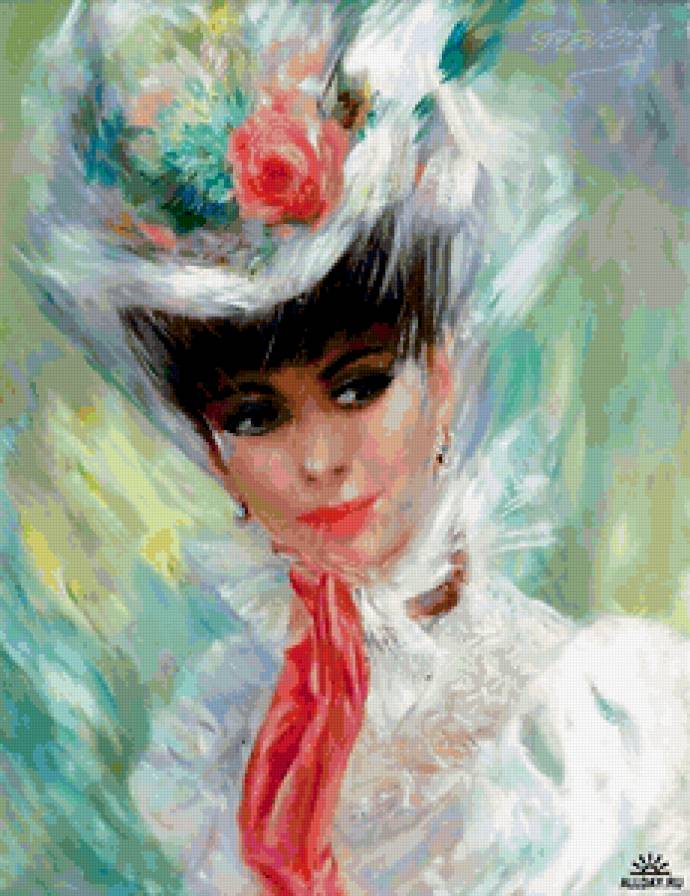 Красотка в шляпке - портрет, красотка - предпросмотр