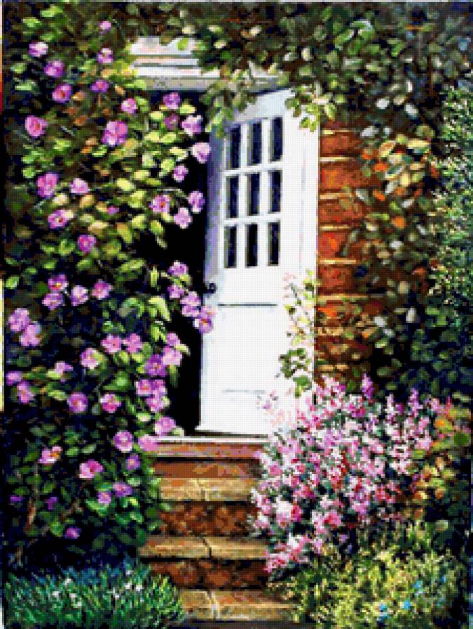 75223 - цветы, дерево, розы, домик, дом, деревья - предпросмотр