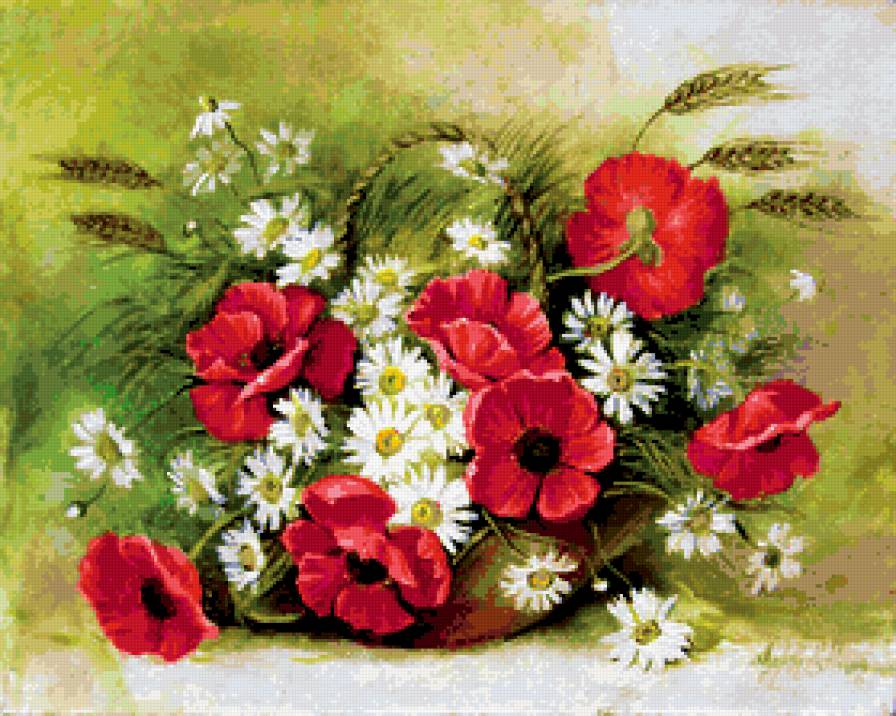 №174989 - ваза, ромашки, цветы, букет, маки - предпросмотр