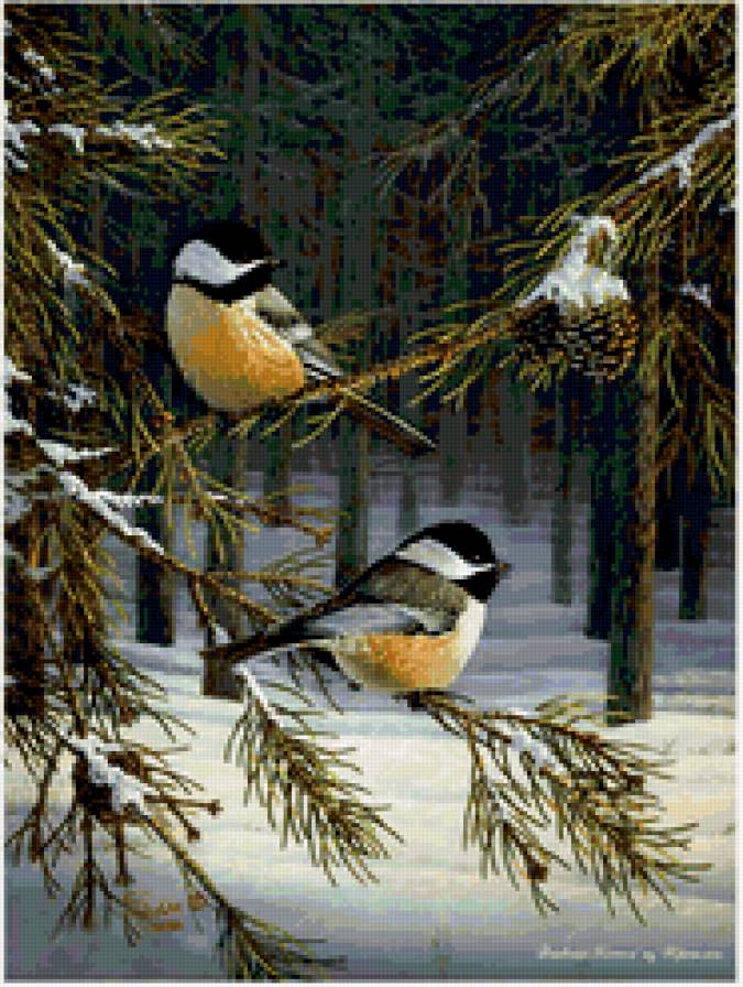 птички - зима, птицы, лес - предпросмотр