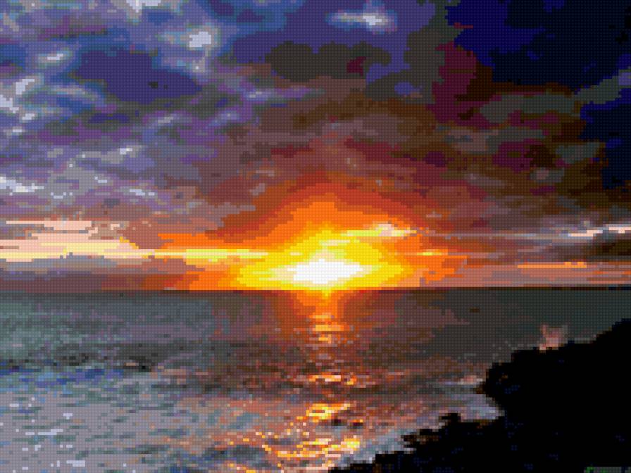 Миг заката золотой - пейзаж, море - предпросмотр