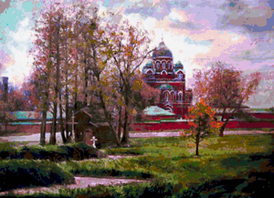 Пейзаж - живопис, монастир, пейзаж - предпросмотр