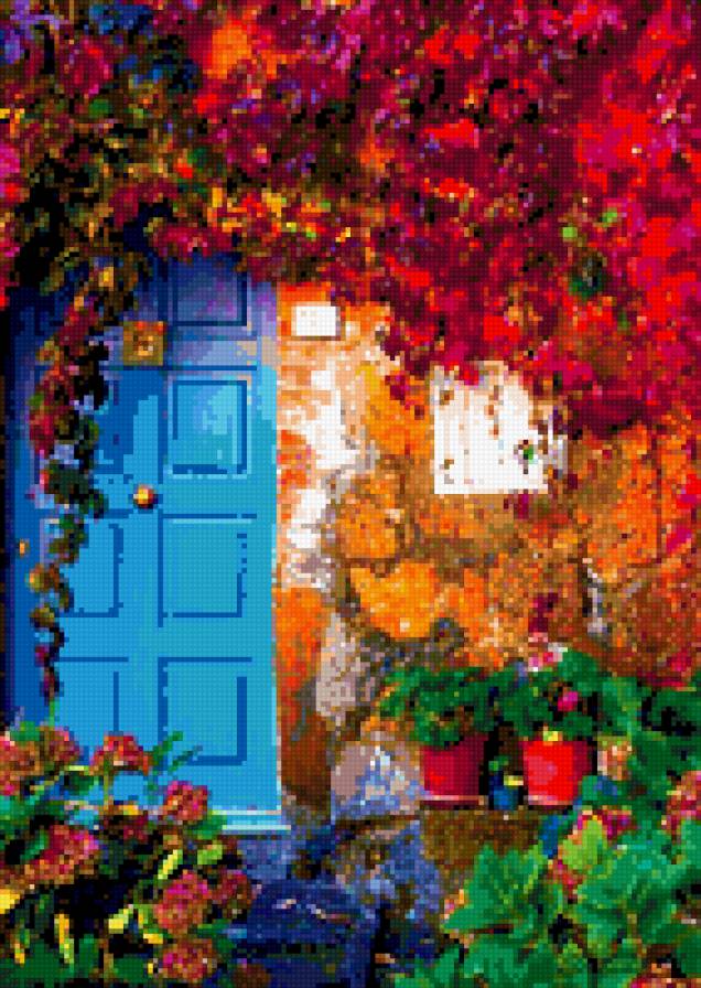 Синяя дверь - природа, здания - предпросмотр