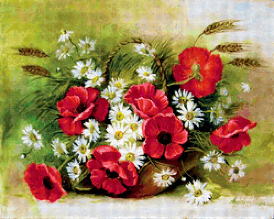 цветы - букет..., ромашки, маки - предпросмотр