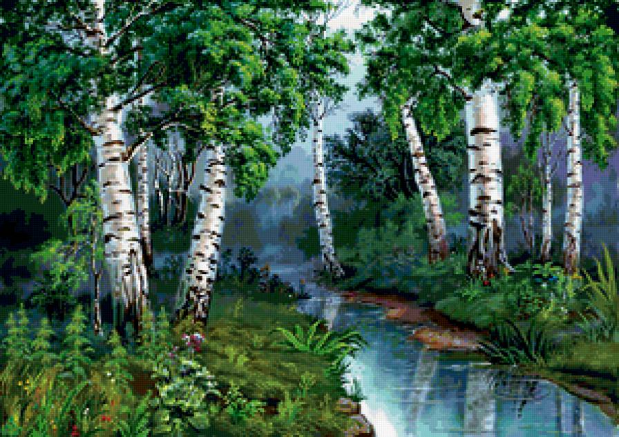 Березки красавицы - береза..., природа, ручей, деревья - предпросмотр