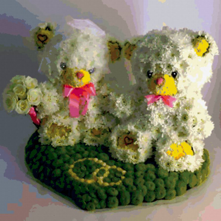 мишки из цветов - мишки, букет, цветы, подушка - предпросмотр