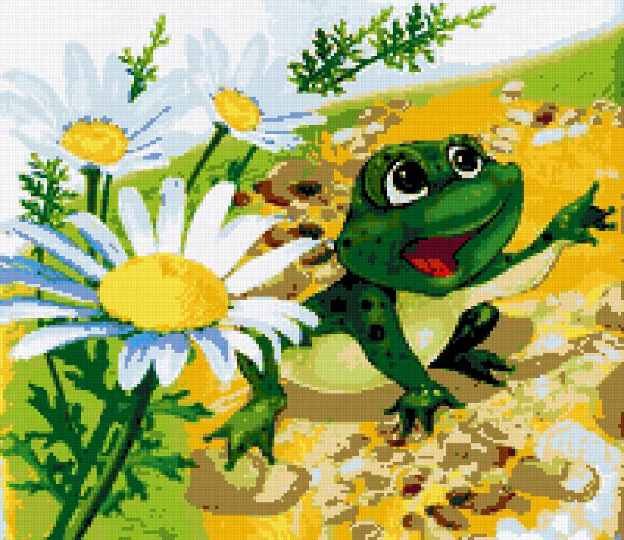 №176132 - картинка, для детей, ромашки, цветы, лягушка - предпросмотр