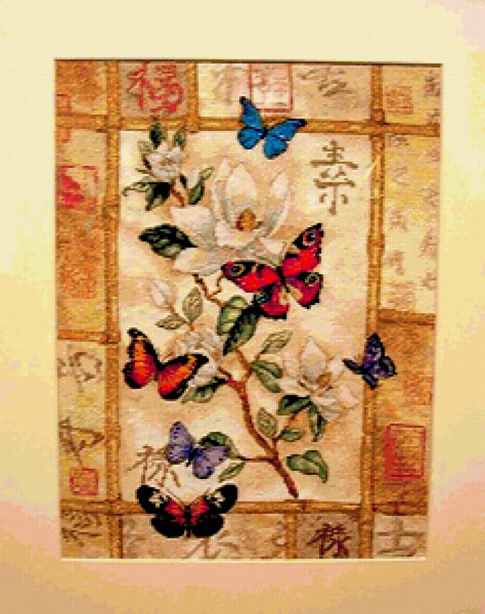 ветка - цветок, бабочки, ветка - предпросмотр