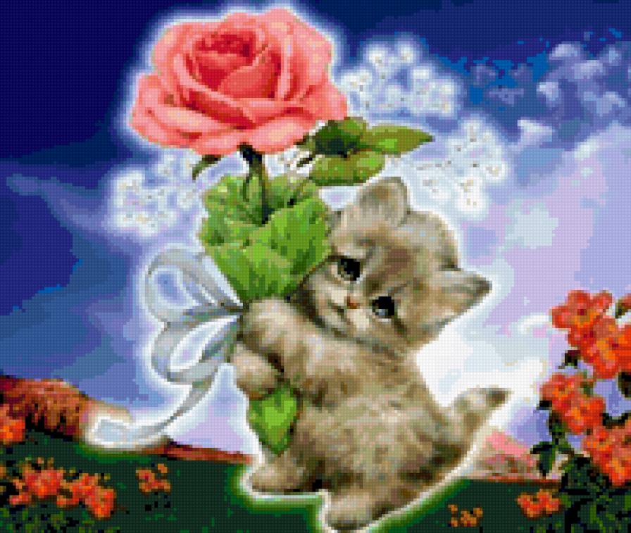 С днём варенья - котик, цветы - предпросмотр