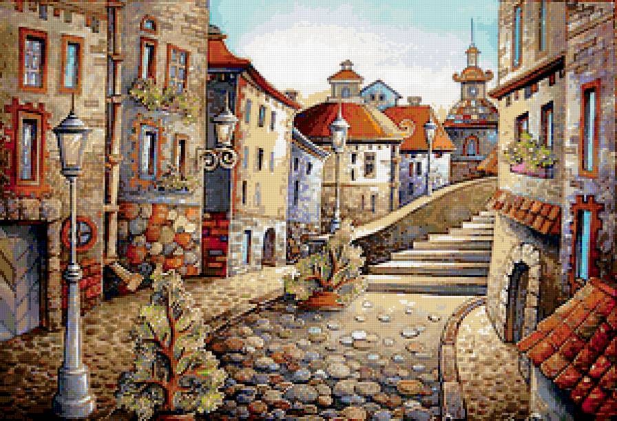 Солнечный городок - городок, домики, улочка - предпросмотр