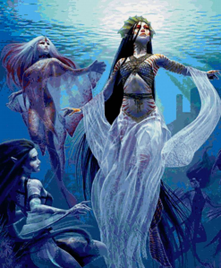 русалки - фэнтази, королева, воде, девушки, рыбы, сирены, море - предпросмотр