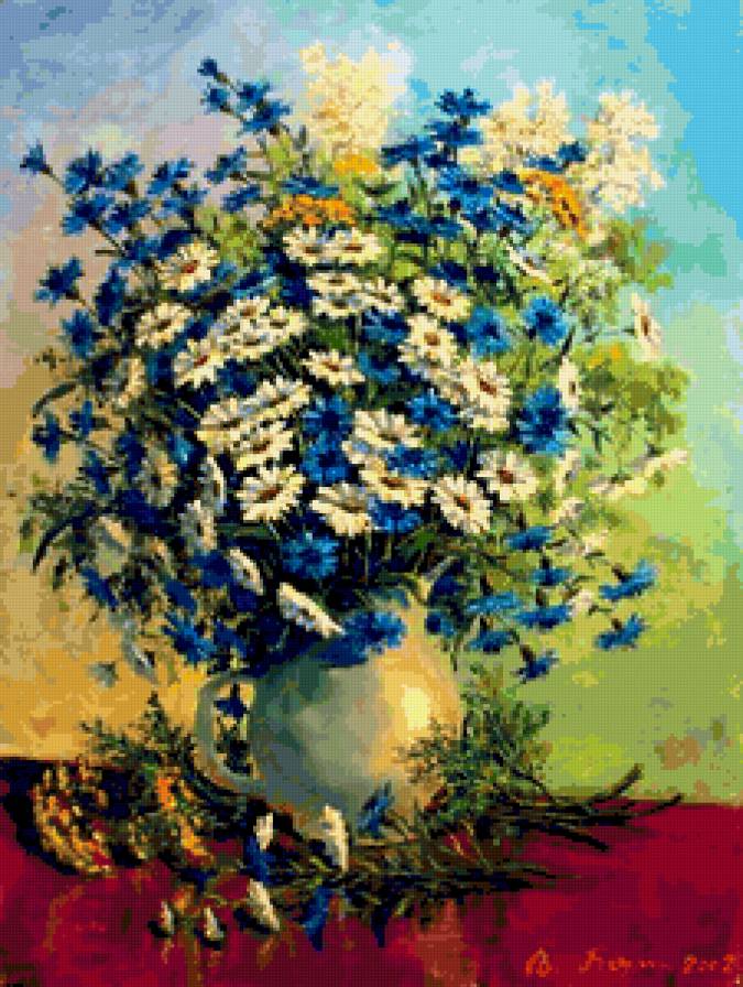 Васильки и ромашки - букеты, цветочки, цветы, красота, васильки, букет, ро, картины - предпросмотр