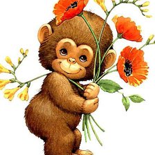 Схема вышивки «Обезьянка с маками»