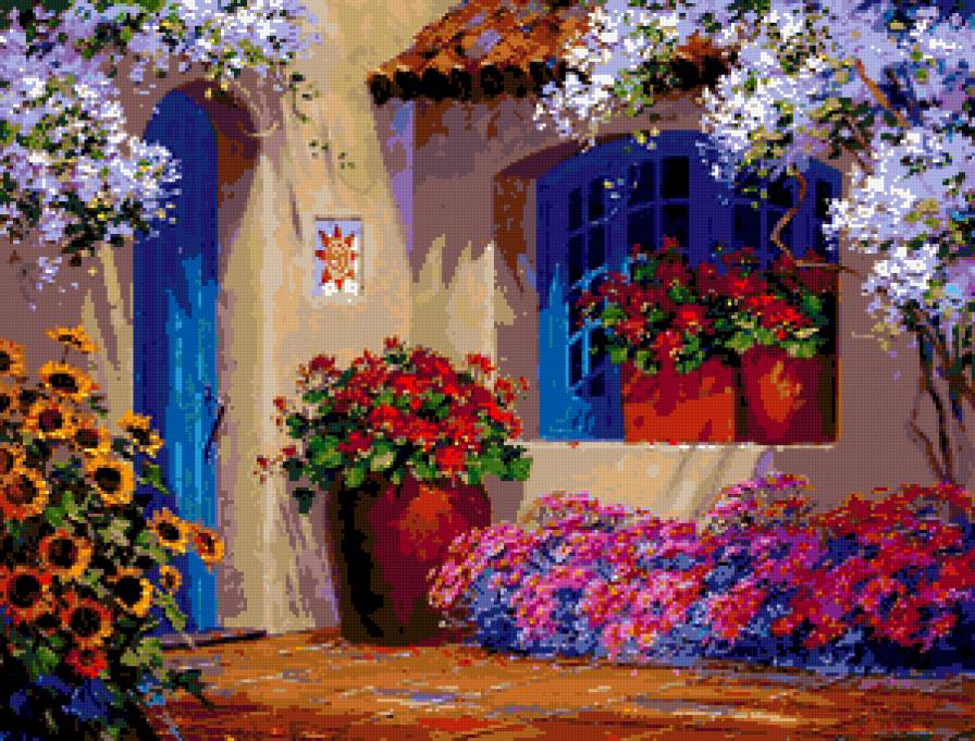 №178154 - дворик, цветы, картина - предпросмотр