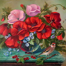 Схема вышивки «Маки и птичка»