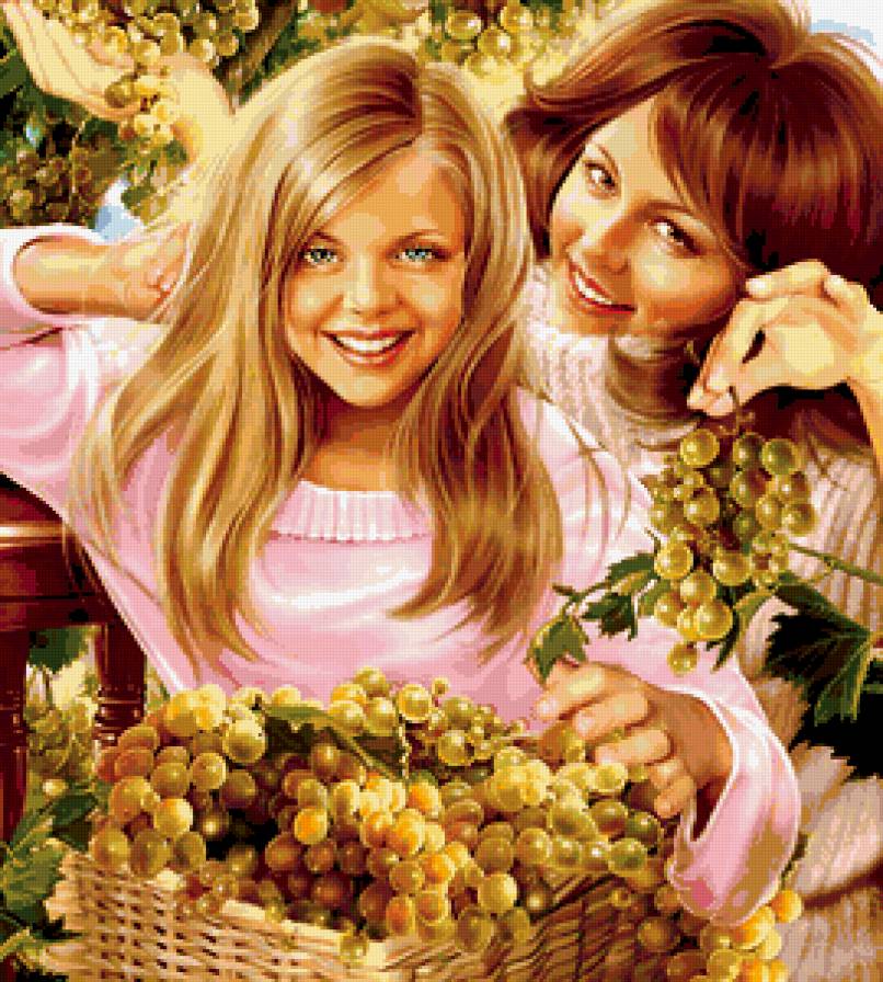 №178348 - корзина, девушка, ребенок, виноград, ягоды - предпросмотр