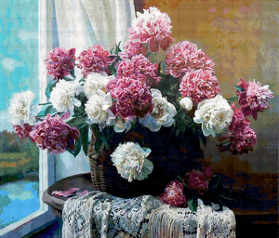 Пионы - цветы, пионы, букет, ваза - предпросмотр