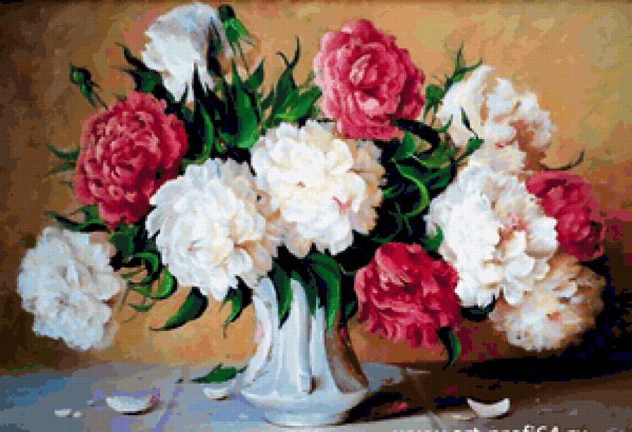 Пионы - цветок, ваза, пион, пионы, цветы, картина, букет - предпросмотр