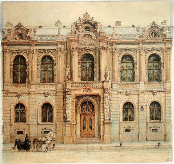 ОСОБНЯК ГРАФИНИ ЮСУПОВОЙ 2 - шторы, статуи, окна, особняк, дом, балкон, экипажи - оригинал