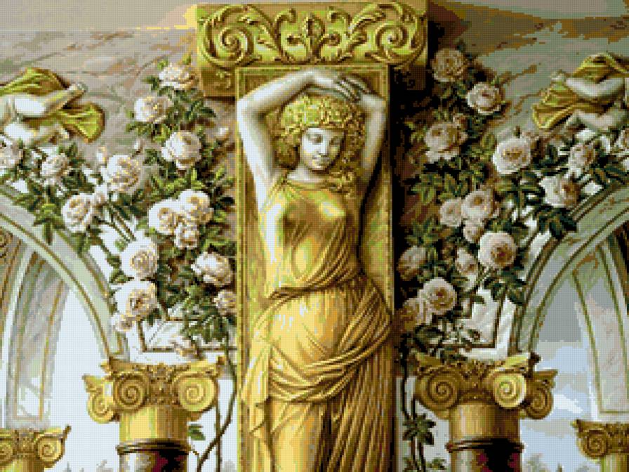 №179722 - женщина, картина, розы, цветы - предпросмотр