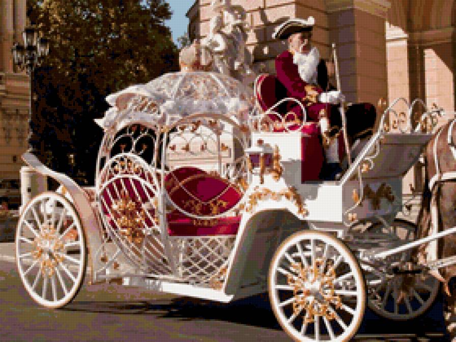 карета с кучером - лошади, экипаж, карета, кареты, коляска, белая, упряжка - предпросмотр