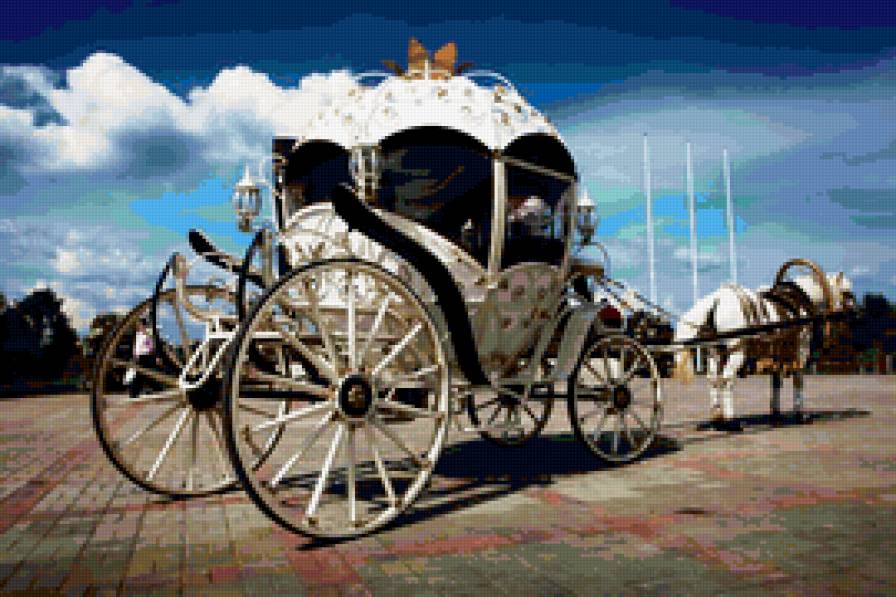карета - экипаж, кареты, коляска, белая, упряжка, лошади, карета - предпросмотр