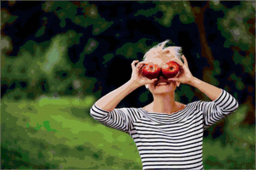 Яблочное настроение - улыбка, природа, яблоки, фрукты - предпросмотр