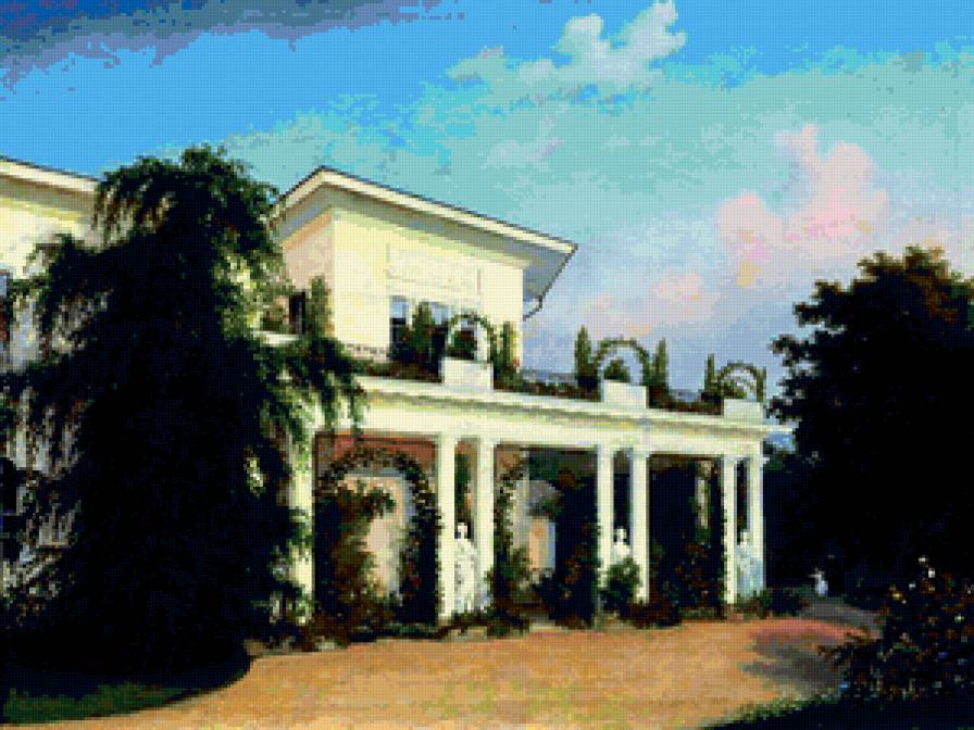 СЕРИЯ "ДВОРЯНСКИЕ УСАДЬБЫ". УСАДЬБА  КАЧАНОВКА.  1849 ГОД - деревья, усадьба, солнечный день, дом, лето - предпросмотр