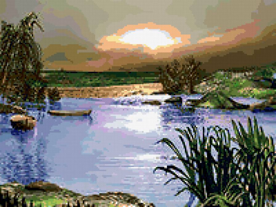 озеро - лодка, озеро, камыши, природа, вода - предпросмотр