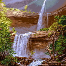 Схема вышивки «Водопад в ущелье»