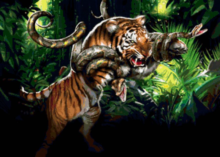 №180689 - природа, змея, тигр, фентези, животные - предпросмотр