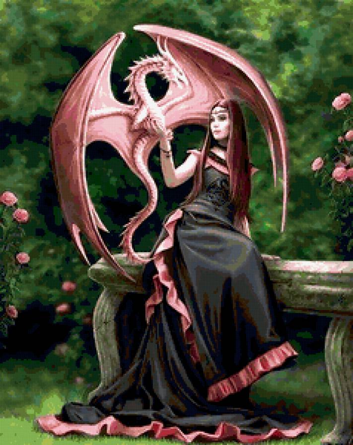 №180760 - миф, цветы, фэнтези, люди, девушка, животные, дракон - предпросмотр