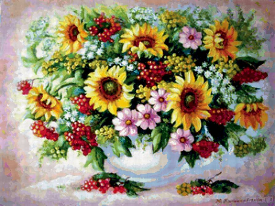 Подсолнухи - цветы, букет, ваза - предпросмотр