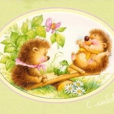 Схема вышивки «Ежики на качелях»