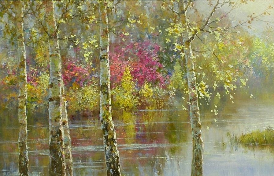 лето - березы, лес, река, пейзаж, природа - оригинал