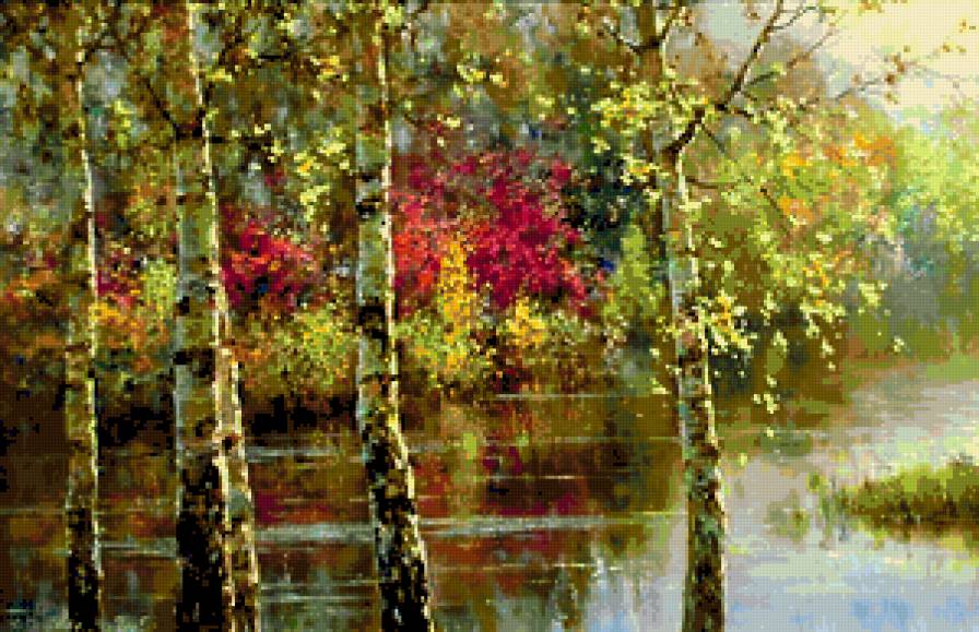 лето - природа, река, пейзаж, березы, лес - предпросмотр