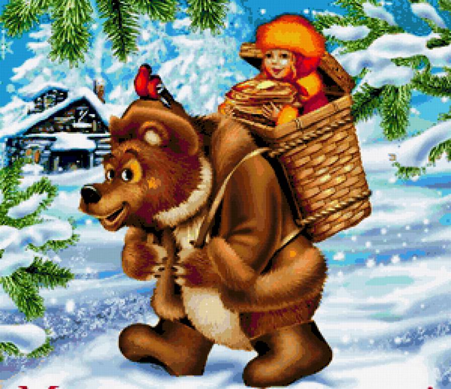 Маша и медведь - дети, снег, картина, для детей, зима, медведь - предпросмотр