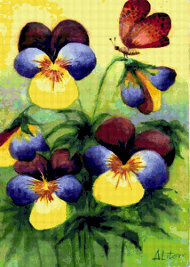 Бабочка на цветке - цветы, картина, бабочка - предпросмотр