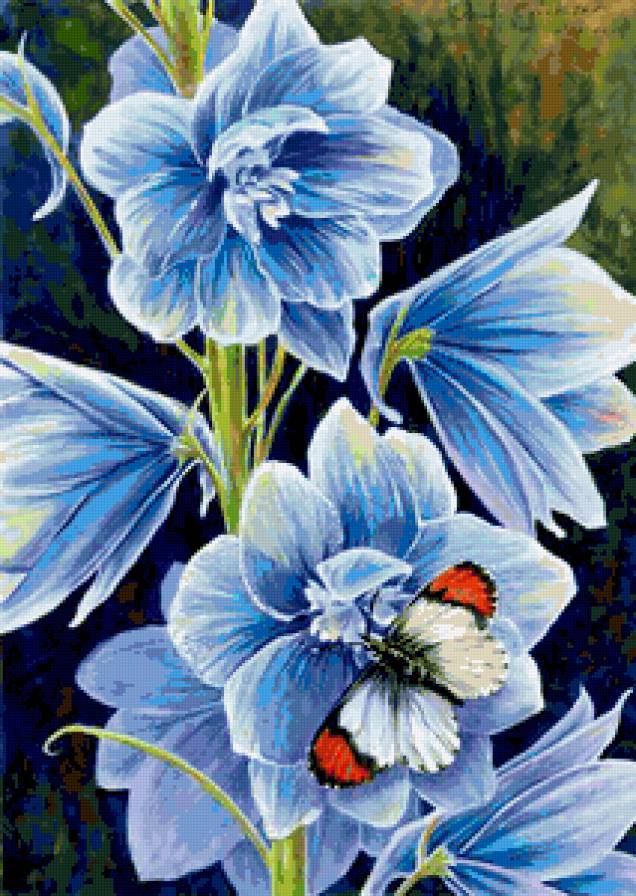 Бабочка и цветы - цветы, картина, бабочка - предпросмотр