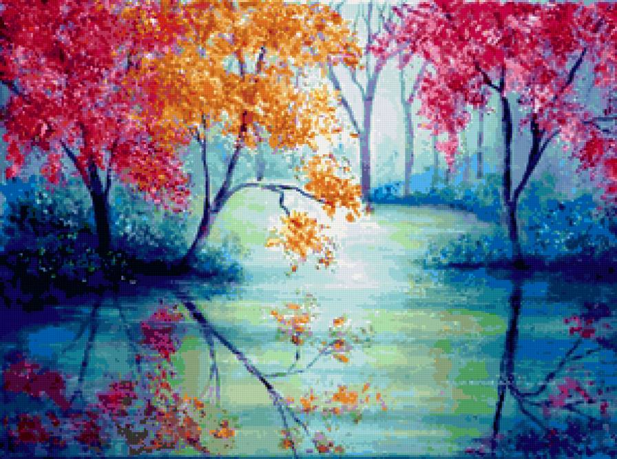 Отражение - природа, река, пейзаж, красота, картина анн мари - предпросмотр