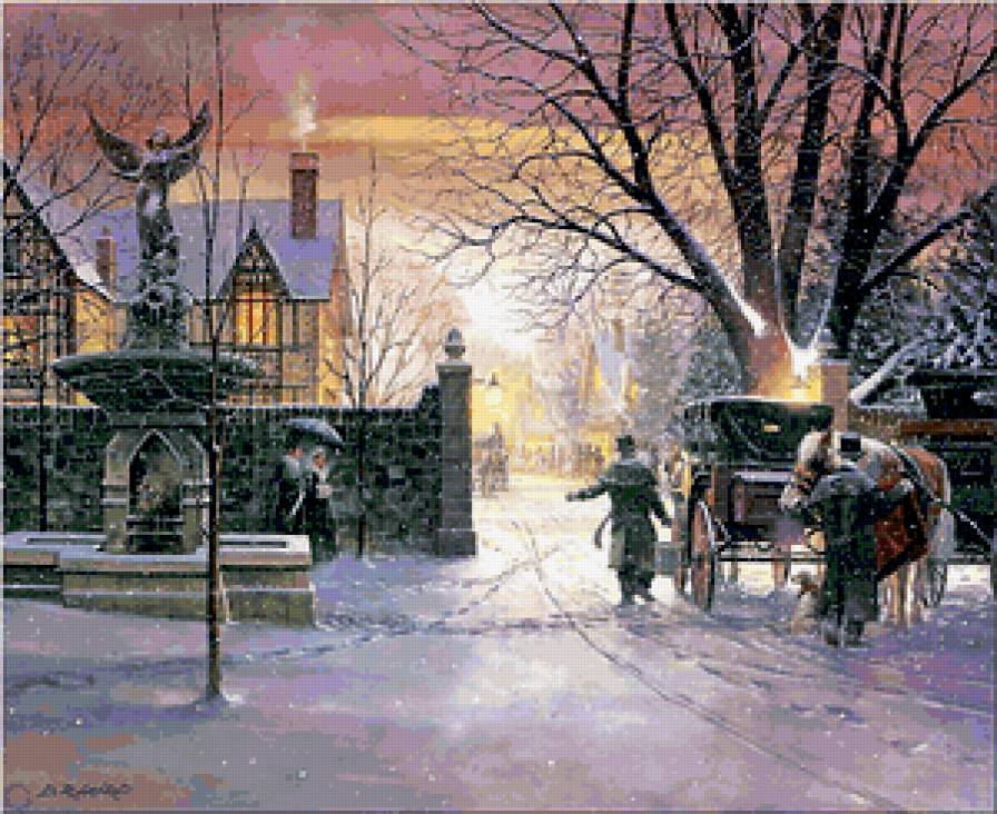 зимний вечер - пейзаж, зима, снег - предпросмотр