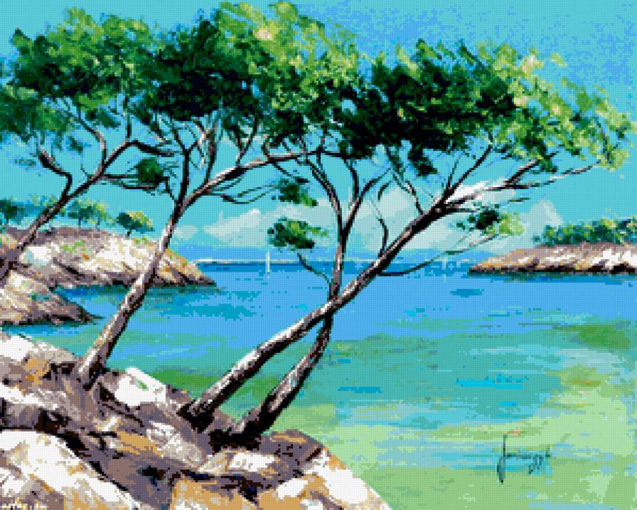 Приморский пейзаж - картина, лето, приморские пейзажи - предпросмотр