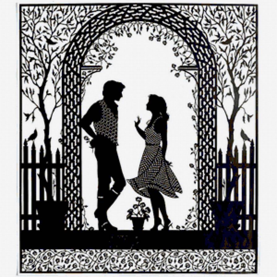 Пара - дерево, арка, пара, цветы, силуэт - предпросмотр