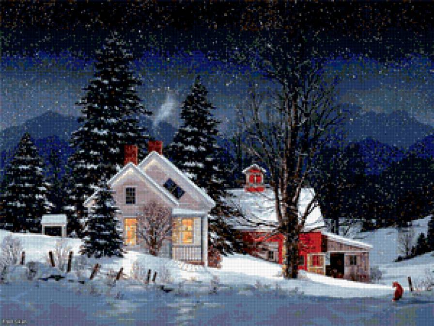 №183515 - снег, зима, ночь, дом - предпросмотр