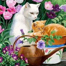 Схема вышивки «Кошечка с цветами»